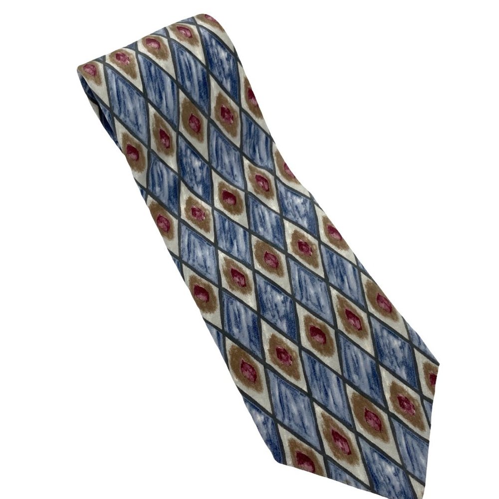 Vintage Louis Feraud Tie 80s Pastel Diamond Print Pattern Italian Silk